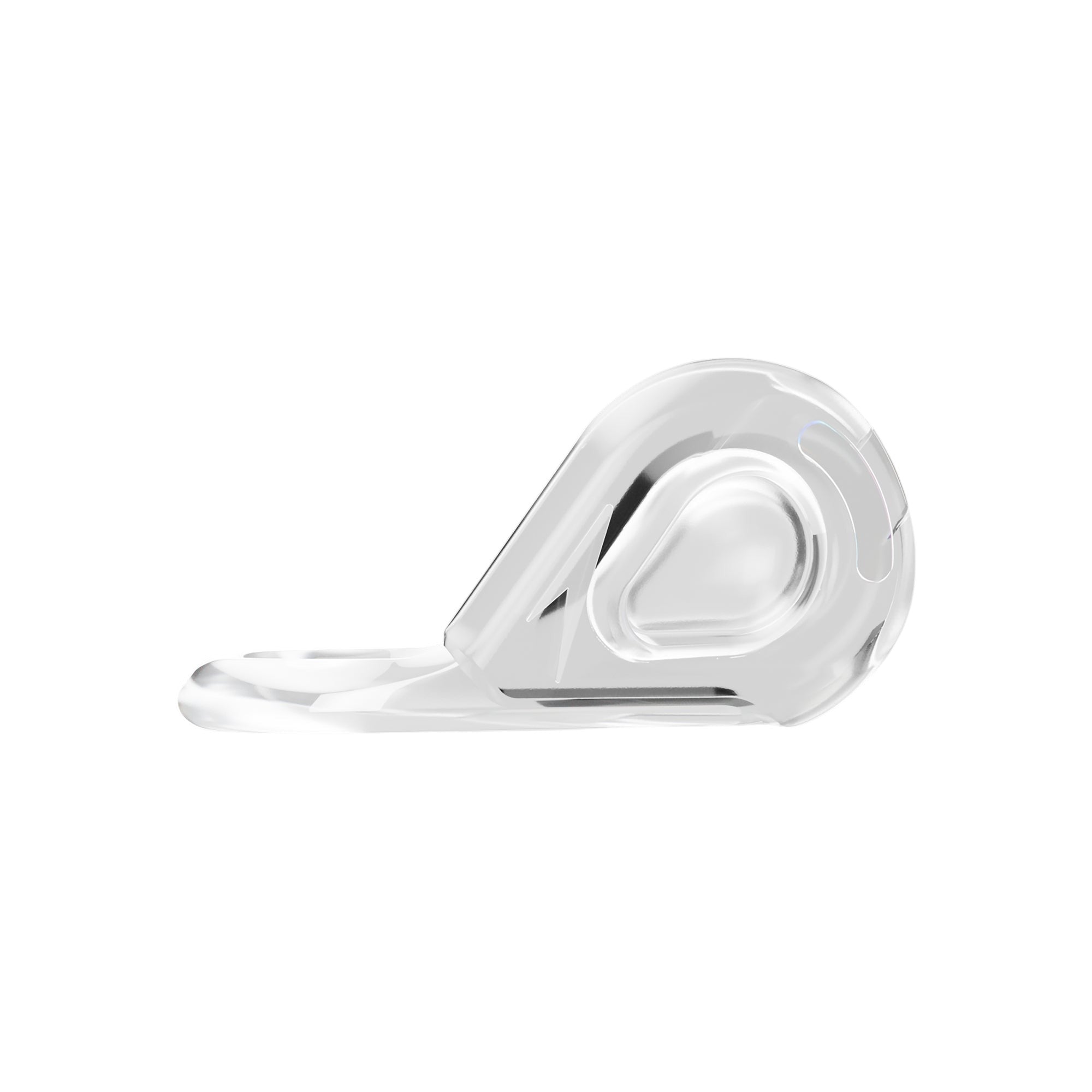 Side profile of the Speedo Biofuse nose clip showing the sleek, ergonomic shape and clear translucent padding