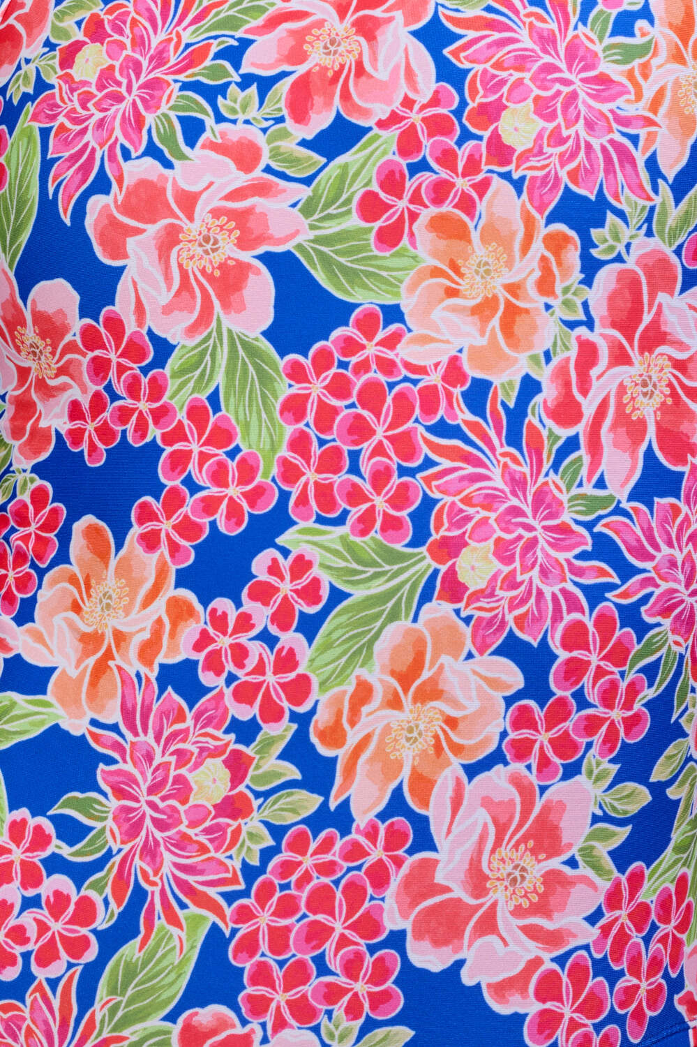Jolyn women's one-piece training swimsuit - Print floral/tropical pattern: electric bloom. main colors: pink/fuchsia and blue. Collection March 2026